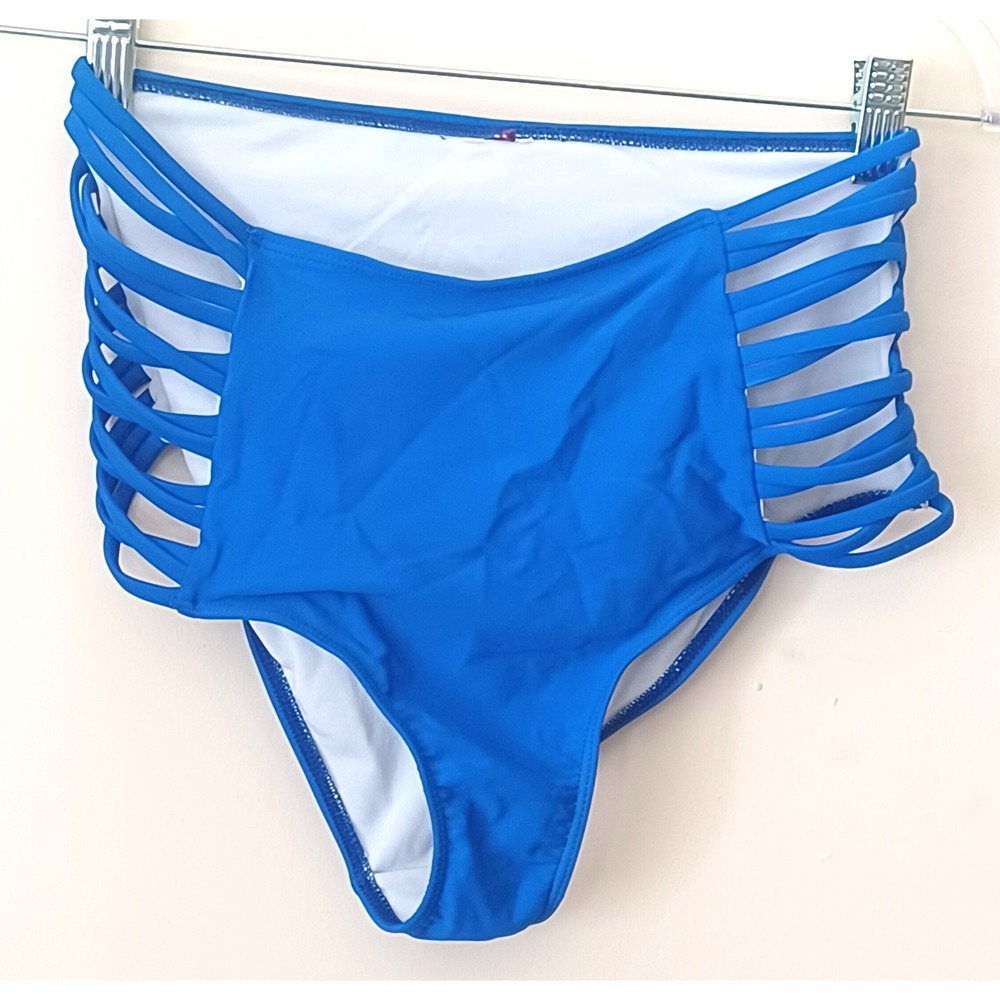 Bikini Bottoms Women S Royal Blue High Waist Caged Cutout Strappy Stretch‎ Beach